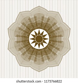 Brown abstract rosette with sun icon inside