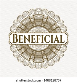 Brown abstract rosette with text Beneficial inside
