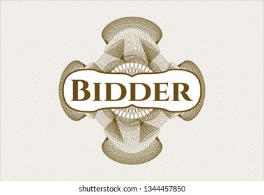 Brown abstract rosette with text Bidder inside
