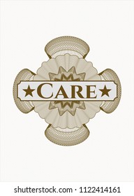 Brown abstract rosette with text Care inside