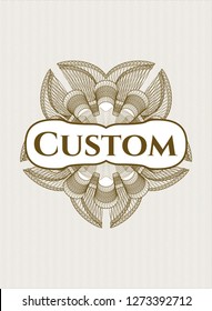 Brown abstract rosette with text Custom inside