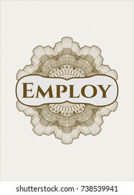 Brown abstract rosette with text Employ inside