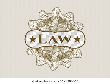 Brown abstract rosette with text Law inside