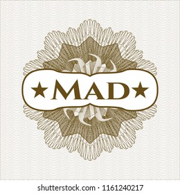 Brown abstract rosette with text Mad inside