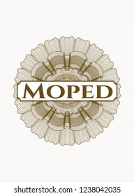 Brown abstract rosette with text Moped inside