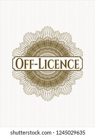 Brown abstract rosette with text Off-Licence inside