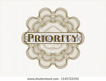 Brown abstract rosette with text Priority inside