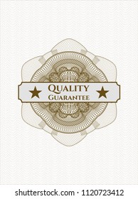 Brown abstract rosette with text Quality Guarantee inside