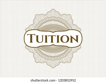 Brown abstract rosette with text Tuition inside