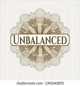 Brown abstract rosette with text Unbalanced inside
