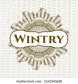 Brown abstract rosette with text Wintry inside
