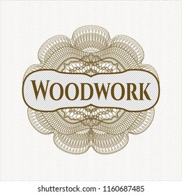Brown abstract rosette with text Woodwork inside