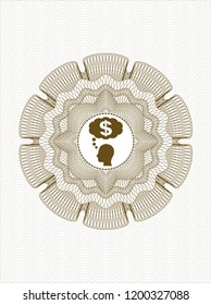 Brown abstract rosette with thinking in money icon inside