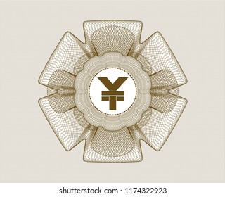 Brown abstract rosette with yuan icon inside