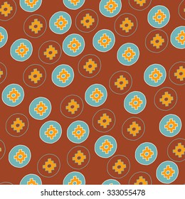 Brown abstract seamless pattern with round elements. Decorative ethnic ornamental background. Vector hand-drawn pattern. Can be used for textile design, packaging, wallpaper, web page background.
