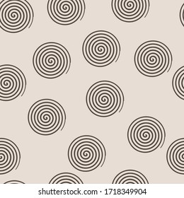 
Brown abstract spirals on a beige background. Kani print, clothes, interior items, textiles, packaging. Seamless vector illustration.