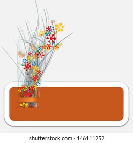 brown abstract text box with flowers and butterflies