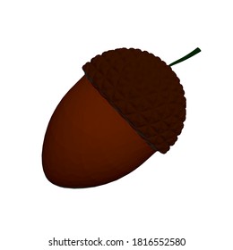 Brown acorn isolated on white background. 3D. Vector illustration