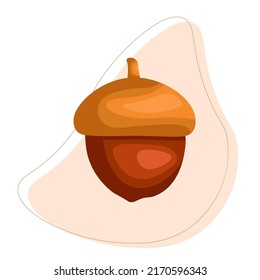 Brown acorn with lights and shadows with pastel background. Acorn flat icon, nut and food. Vector llustration.