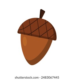 A brown acorn on a white background. Hazelnut. Flat vector illustration.