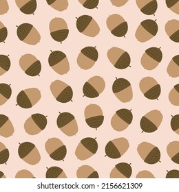 Brown acorns hand drawn vector illustration. Autumn vibes seamless pattern for wallpaper.