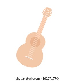 Brown acoustic guitar vector illustration. Isolated on white background