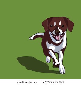 Brown active cute Het Pet Hund läuft Maskottgrafik auf grünem Hintergrund, Vektorkunst im Cartourismusstil