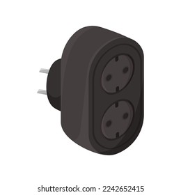 Brown adapter for socket. White background. Isolated object. Electricity. Flat icon. 