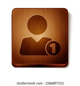 Brown Add to friend icon isolated on white background. Wooden square button. Vector Illustration