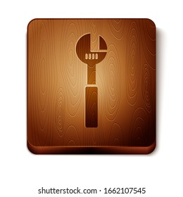 Brown Adjustable wrench icon isolated on white background. Wooden square button. Vector Illustration