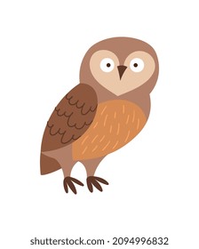 Brown adorable owl. Forest dwellers, wildlife, night birds, flight, icon for Halloween. Characters for childrens, stickers and badges. Cartoon flat vector illustrations isolated on white background