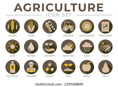 Brown Agriculture Round Icon Set