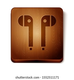 Brown Air headphones icon icon isolated on white background. Holder wireless in case earphones garniture electronic gadget. Wooden square button. Vector Illustration