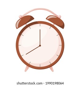 Brown alarm clock. Flat design. Illustration on a white background.