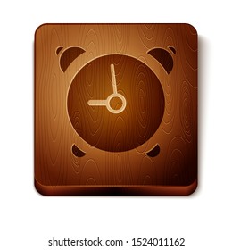 Brown Alarm clock icon isolated on white background. Wake up, get up concept. Time sign. Wooden square button. Vector Illustration