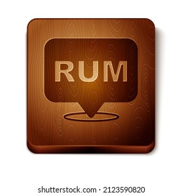 Brown Alcohol drink Rum bottle icon isolated on white background. Wooden square button. Vector