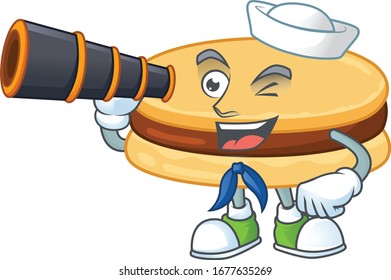 Brown alfajor in Sailor cartoon character design with binocular