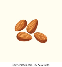 Brown Almond Nuts, Raw Nut, Roasted Almonds. Vector Illustration, Almond Vectors