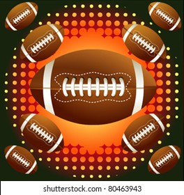 Brown american footballs on the  background with halftone