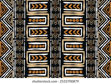 Padrão boêmio de tecido tribal de pano de lama marrom-americano,elementos geométricos,ziguezague,design tribal,ilustração vetorial,tecido de lama africano bogolês,design de padrão asteca tribal para têxtil,moda,tapete.