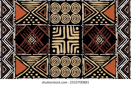 Padrão boêmio de tecido tribal de pano de lama marrom-americano,elementos geométricos,ziguezague,design tribal,ilustração vetorial,tecido de lama africano bogolês,design de padrão asteca tribal para têxtil,moda,tapete.