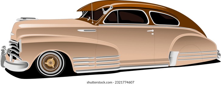 brown american muscle sports coupe style classic oldschool vintage retro antique lowrider car front side wheels vector illustration svg