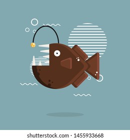 
Brown anglerfish, sea creature in flat design. character vector illustration.