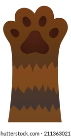 Brown animal paw. Cartoon furry pet foot