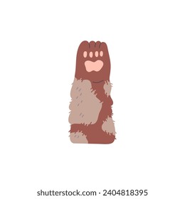 Brown animal paw, palm clenched, vector illustration isolated on white background in cartoon style. Icon of cute furry pet claws, part of cat or dog foot in simple colored flat style. Children design