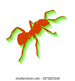 Brown ant and green shadow on white background, sign for design, vector illustration