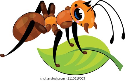
a brown ant sits on a leaf. cute baby illustration