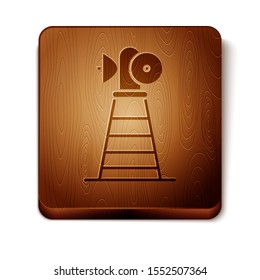 Brown Antenna icon isolated on white background. Radio antenna wireless. Technology and network signal radio antenna. Wooden square button. Vector Illustration