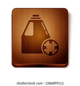 Brown Antifreeze canister icon isolated on white background. Auto service. Car repair. Wooden square button. Vector Illustration