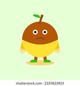 Caricatura de manzana marrón con cara triste